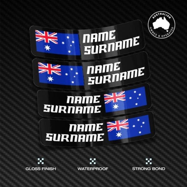 Custom Driver Name Flag Vinyl Stickers Pack x4